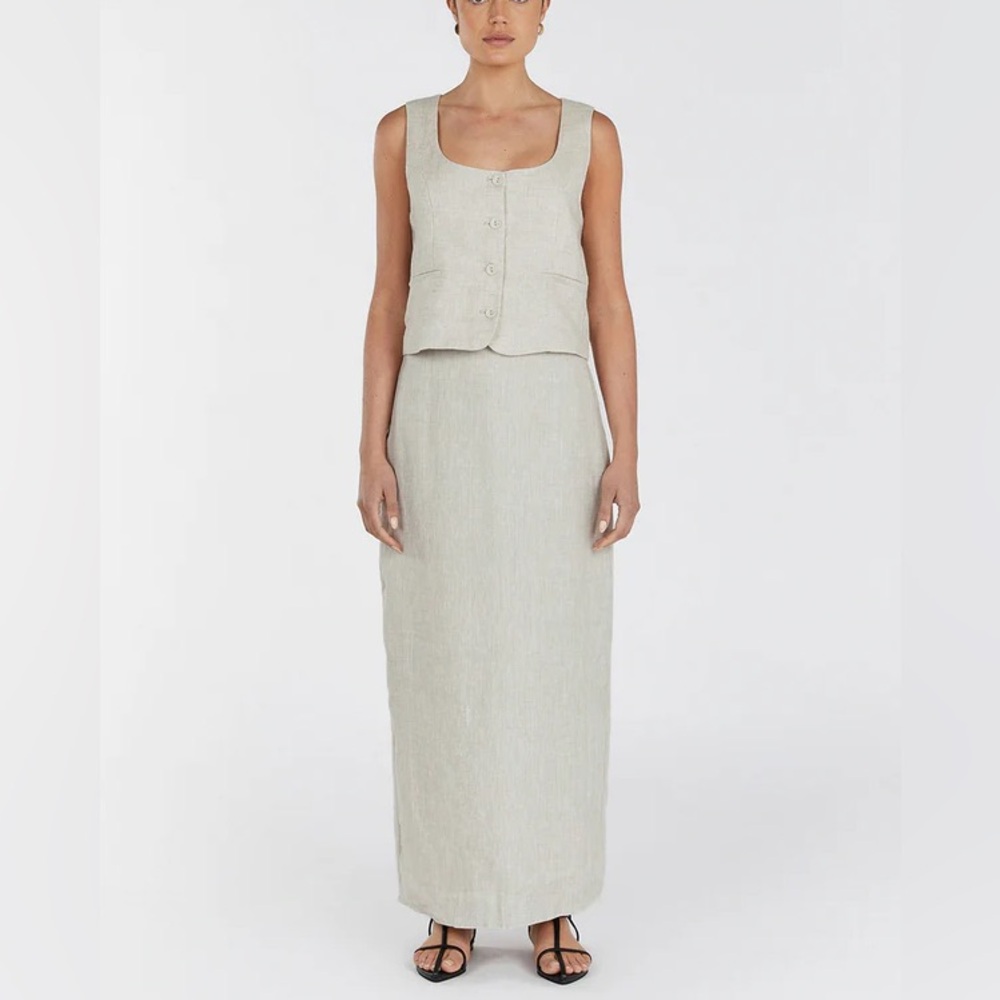 DISSH, Roberts Natural Linen Midi Skirt, US 2
